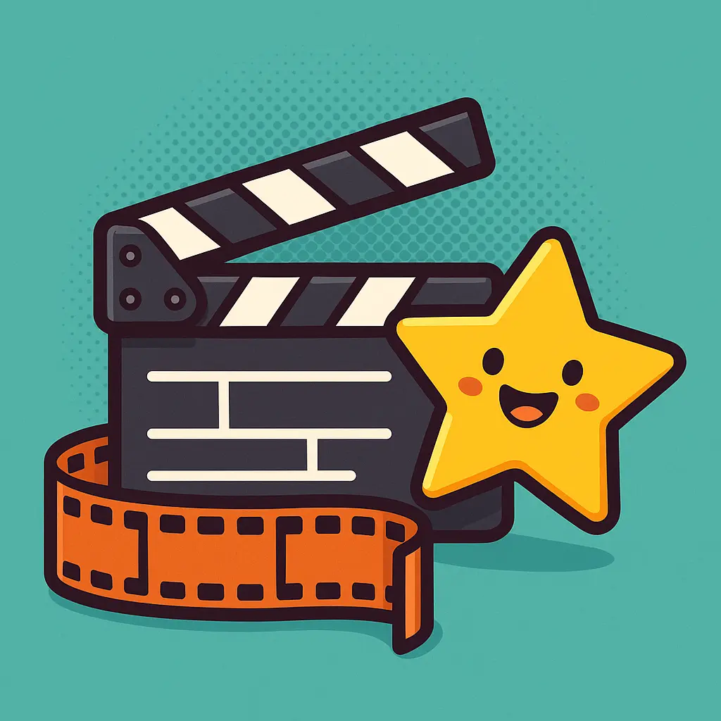 Clapperboard with film reel and star