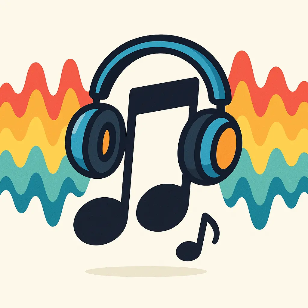 Colourful sound waves with musical notes